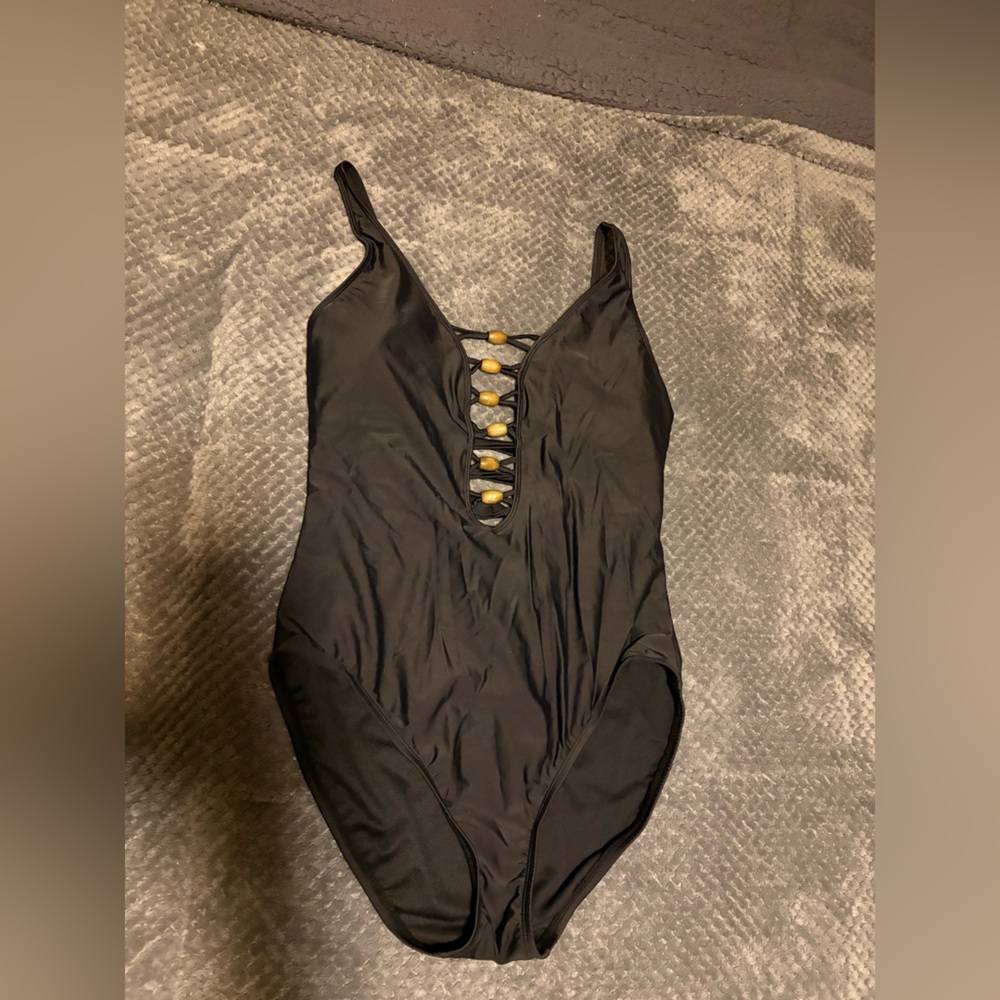 Bleu Rod Beattie Black One Piece with Gold Accents